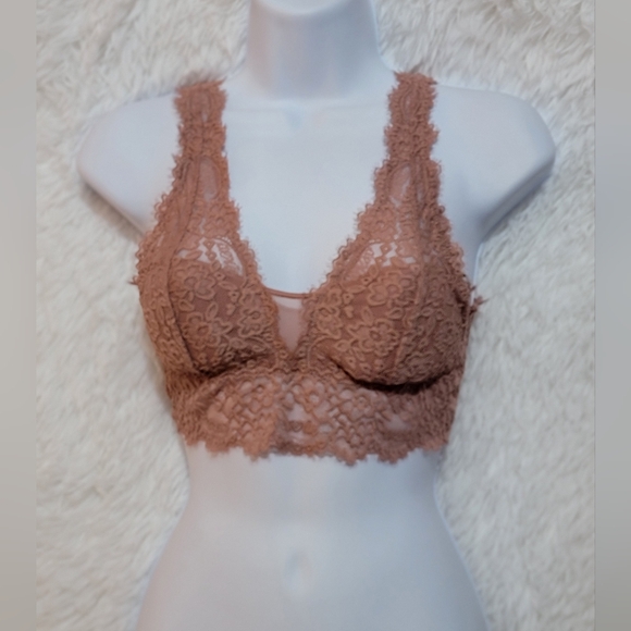 Aerie Elegant Lace Bralette Salmon Pink Cross Back Straps Size Xsmall - Picture 1 of 15